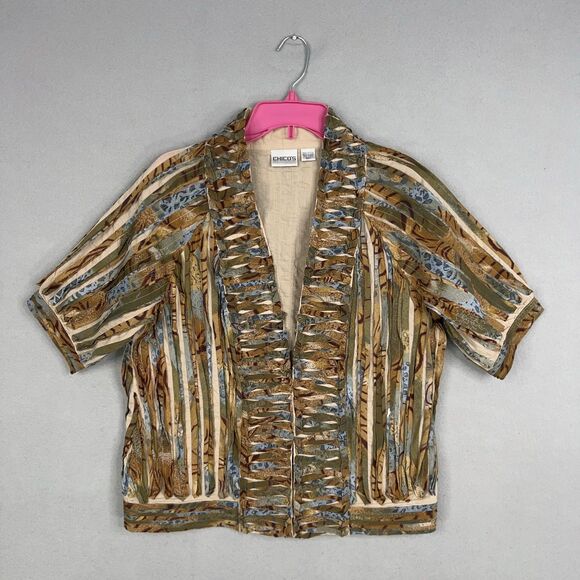 Chicos Jacket Womens Size 1 Medium Textured Boho Travel Earthy Resort Office - Picture 1 of 13